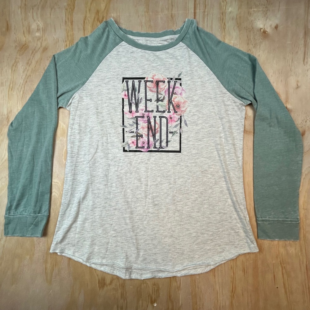 Lincoln Outfitters Womens XL Weekend Floral Raglan Baseball Tee Gray Green